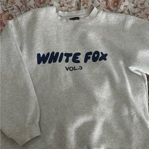 White Fox Boutique Gray Sweatshirt with Navy Print